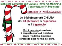 La biblioteca chiusa dal 24 dicembre al 3 gennaio